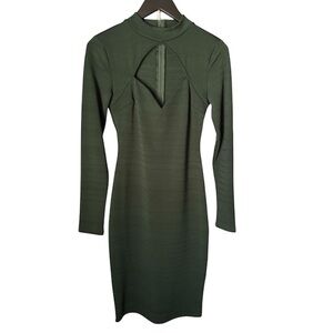 Charlotte Russe Dark Green Long Sleeve Midi Dress with Front Keyhole